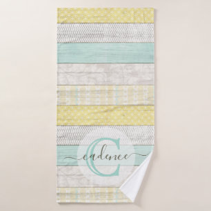 Rustic Mint & Yellow Boho Geo Modern Personalized Bath Towel