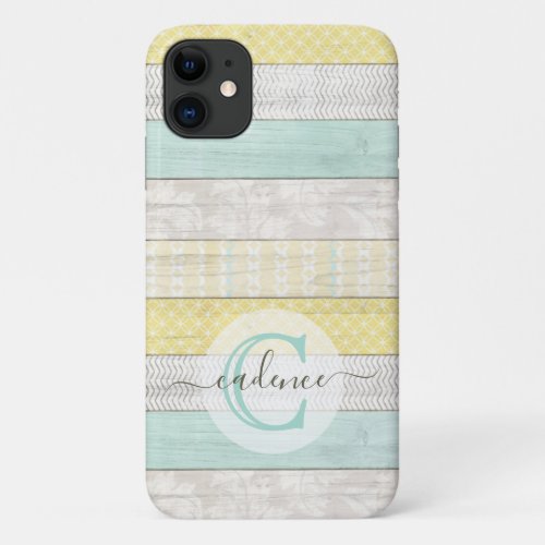 Rustic Mint  Yellow Boho Geo Modern Personalized iPhone 11 Case