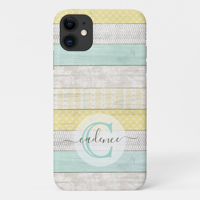 Rustic Mint & Yellow Boho Geo Modern Personalized Case-Mate iPhone Case (Back)