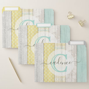 Rustic Mint & Yellow Boho Geo Modern Personalized File Folder
