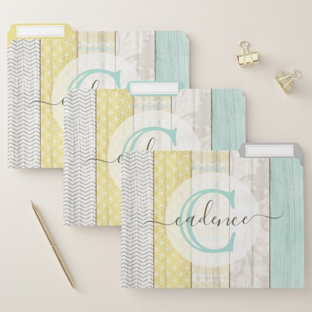 Rustic Mint & Yellow Boho Geo Modern Personalized File Folder (Set)