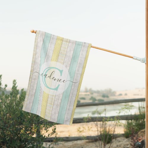 Rustic Mint  Yellow Boho Geo Modern Personalized House Flag