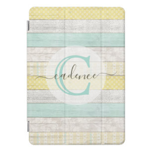 Rustic Mint & Yellow Boho Geo Modern Personalized iPad Pro Cover