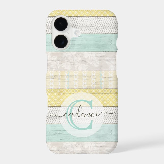 Rustic Mint & Yellow Boho Geo Modern Personalized Iphone Case (Back)