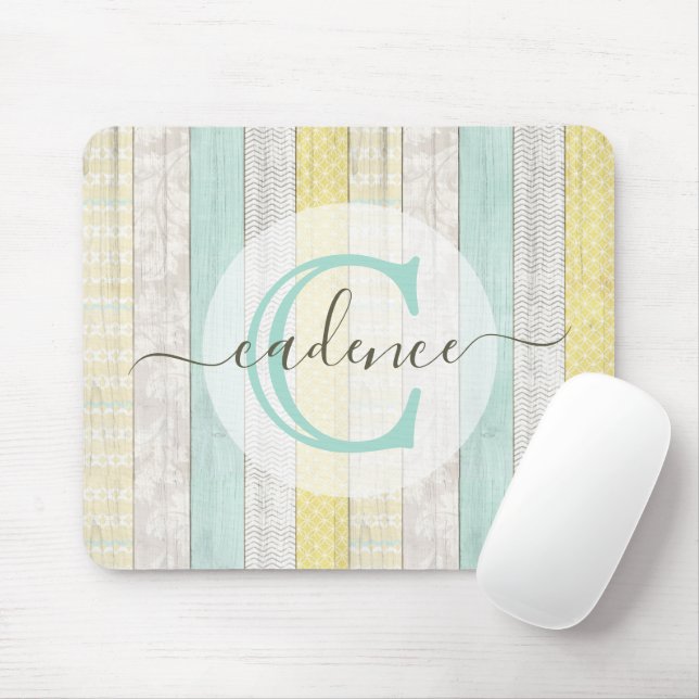 Rustic Mint & Yellow Boho Geo Modern Personalized Mouse Pad (With Mouse)