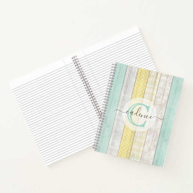 Rustic Mint & Yellow Boho Geo Modern Personalized Notebook (Inside)