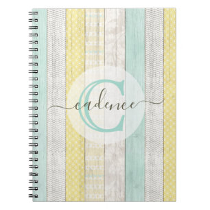 Rustic Mint & Yellow Boho Geo Modern Personalized Notebook