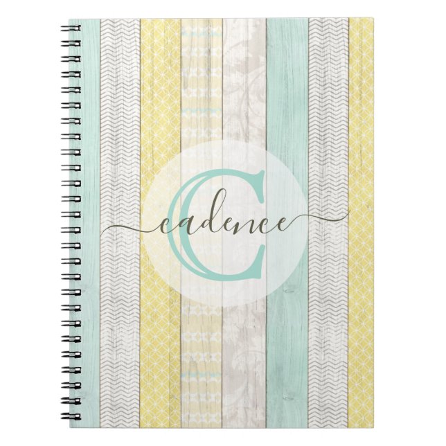Rustic Mint & Yellow Boho Geo Modern Personalized Notebook (Front)