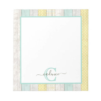 Rustic Mint & Yellow Boho Geo Modern Personalized Notepad