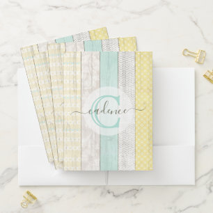 Rustic Mint & Yellow Boho Geo Modern Personalized Pocket Folder