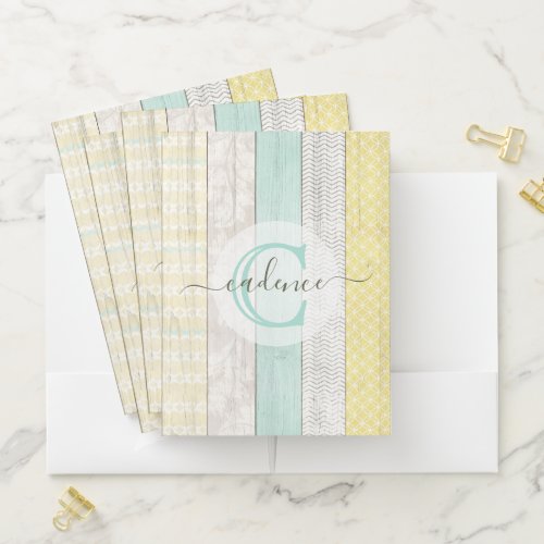 Rustic Mint  Yellow Boho Geo Modern Personalized Pocket Folder