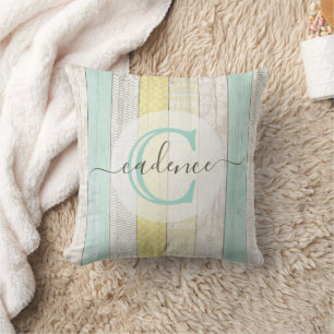 Rustic Mint & Yellow Boho Geo Modern Personalized Throw Pillow