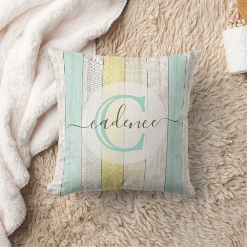 Rustic Mint  Yellow Boho Geo Modern Personalized Throw Pillow