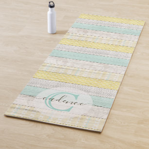 Rustic Mint & Yellow Boho Geo Modern Personalized Yoga Mat