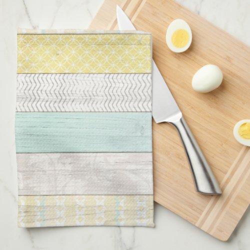 Rustic Mint  Yellow Boho Geometric Modern Cottage Kitchen Towel