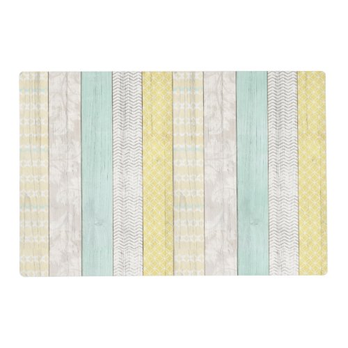 Rustic Mint  Yellow Boho Geometric Modern Cottage Placemat