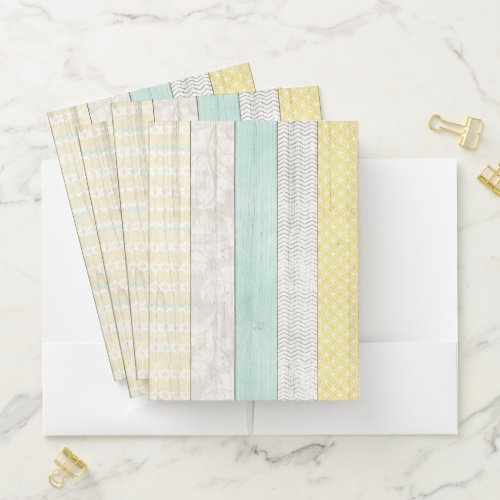 Rustic Mint  Yellow Boho Geometric Modern Cottage Pocket Folder