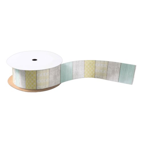 Rustic Mint  Yellow Boho Geometric Modern Cottage Satin Ribbon