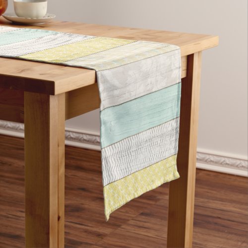 Rustic Mint  Yellow Boho Geometric Modern Cottage Short Table Runner