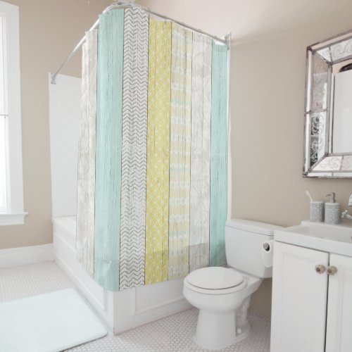 Rustic Mint  Yellow Boho Geometric Modern Cottage Shower Curtain
