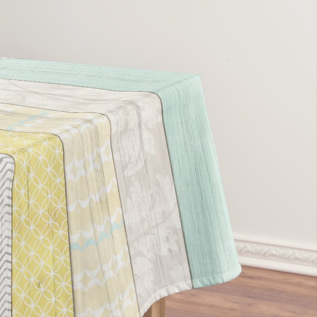 Rustic Mint & Yellow Boho Geometric Modern Cottage Tablecloth (In Situ)