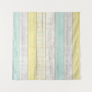 Rustic Mint & Yellow Boho Geometric Modern Cottage Tapestry