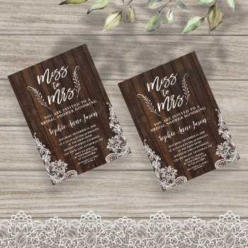 Rustic Miss To Mrs Wood Lace Bridal Shower Invitation by Go4Wedding at Zazzle