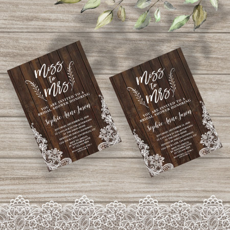 Rustic Miss To Mrs Wood Lace Bridal Shower Invitation