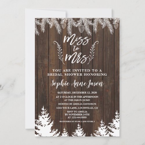 Rustic Miss To Mrs Wood Pine Trees Bridal Shower Invitation