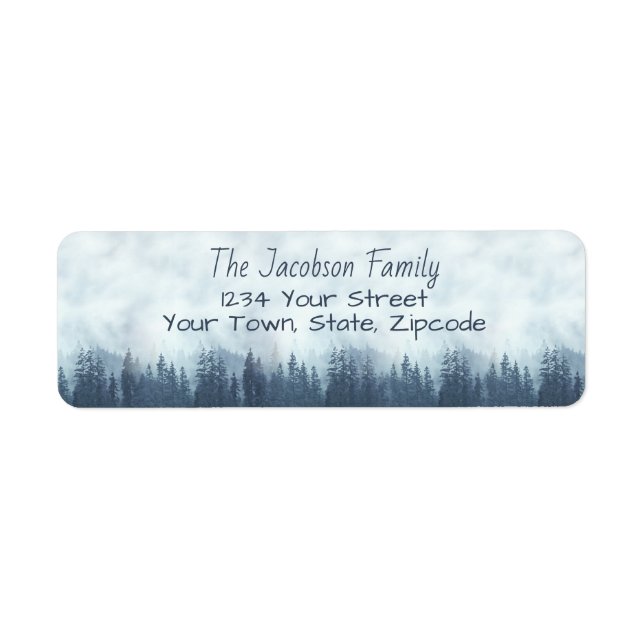 Rustic Misty Blue Pines Small Return Address Label (Front)
