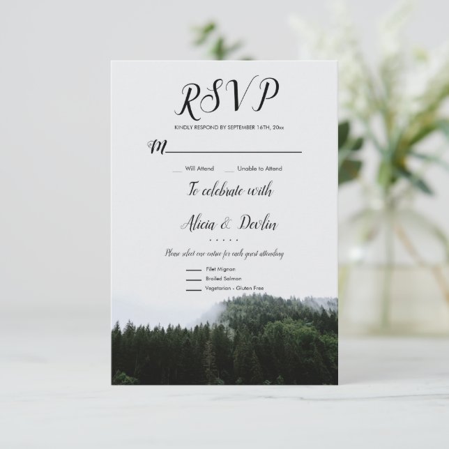 Rustic Misty Foggy Pine Trees Rain Forest Rsvp (Standing Front)
