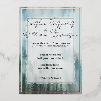 Rustic Misty Forest Wedding Foil Invitation