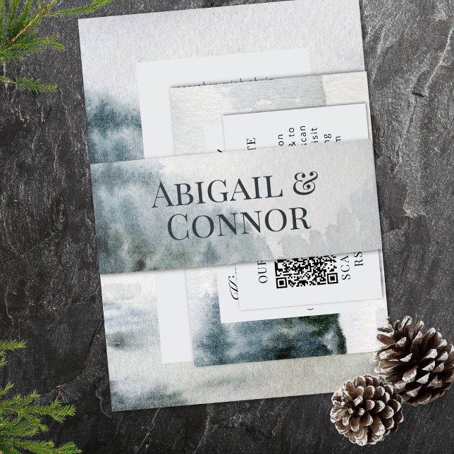 Rustic Misty Mountain Lake Watercolor Invitation Belly Band (Creator Uploaded)