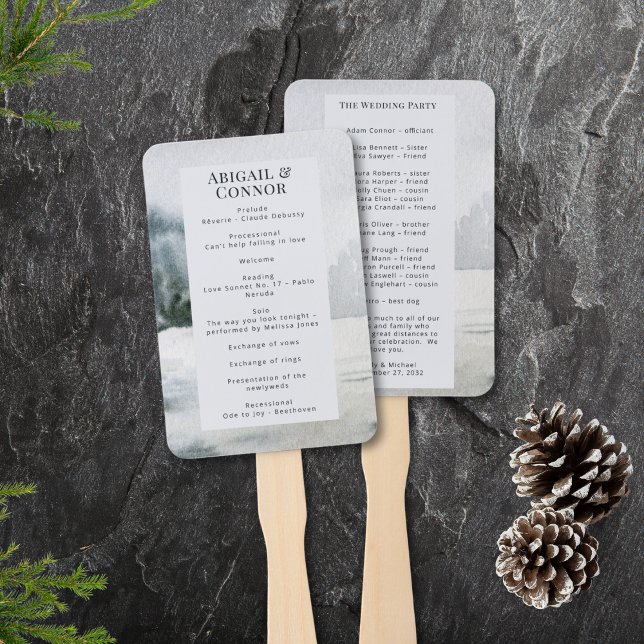 Rustic Misty Mountain Lake Watercolor Program Hand Fan (Creator Uploaded)