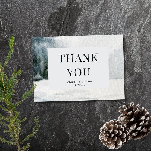Rustic Misty Mountain Lake Watercolor Thank You Card