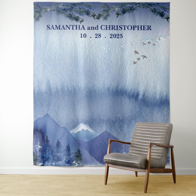 Rustic Misty Pine Forest Wedding Photo Backdrop (In Situ)