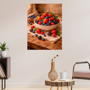 Rustic Mixed Berries Still Life a Cozy Food Poster