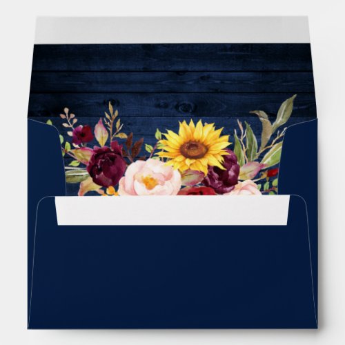 Rustic Mixed Floral Blue Wood Invitation Envelope