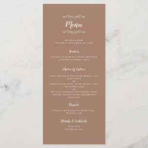 Rustic Mocha Brown Wedding Cream Script Dinner Menu