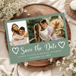 Rustic modern 2 photo sage green wedding save the date
