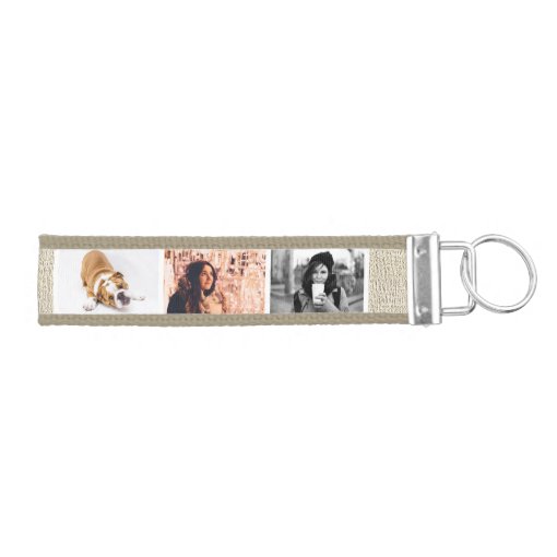 Rustic Modern 3 Photo Collage Monogram Wrist Keychain | Zazzle