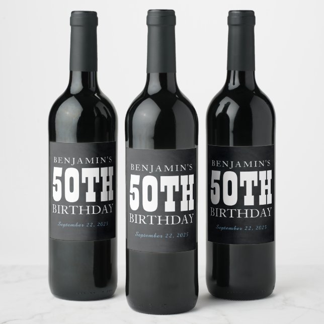 Rustic Modern 50th Birthday Chalkboard Elegant Wine Label (Bottles)