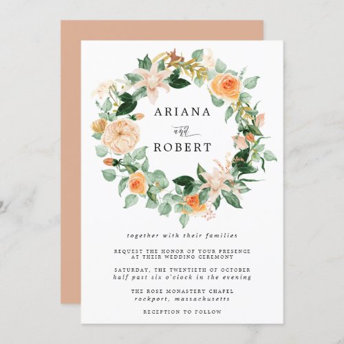 Rustic Modern Autumn Floral Wreath Wedding Invitation