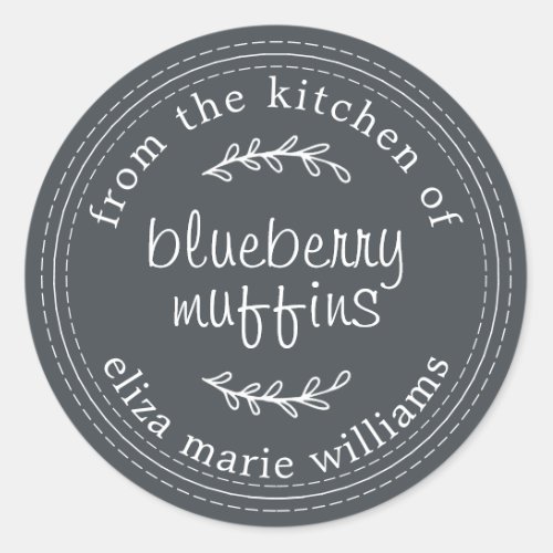 Rustic Modern Baked Goods Blueberry Muffins Black Classic Round Sticker