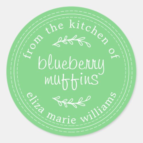 Rustic Modern Baked Goods Blueberry Muffins Green Classic Round Sticker