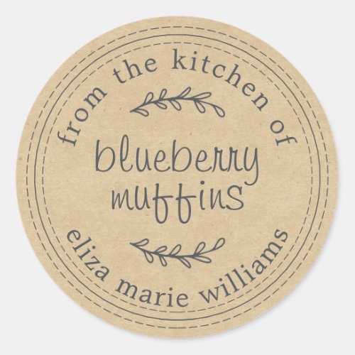 Rustic Modern Baked Goods Blueberry Muffins Kraft Classic Round Sticker