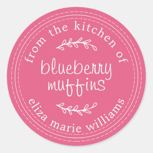 Rustic Modern Baked Goods Blueberry Muffins Pink Classic Round Sticker