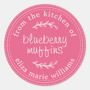 Rustic Modern Baked Goods Blueberry Muffins Pink Classic Round Sticker