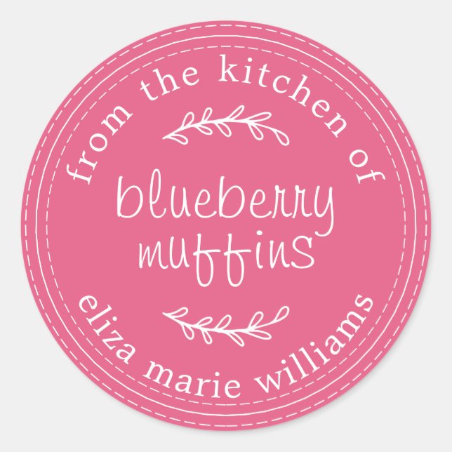 Rustic Modern Baked Goods Blueberry Muffins Pink Classic Round Sticker (Front)