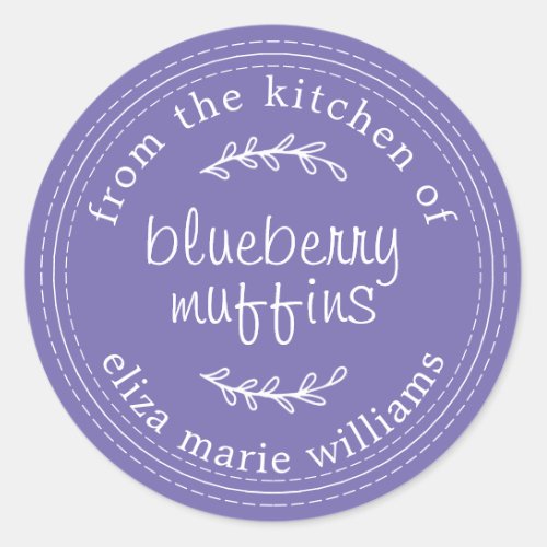 Rustic Modern Baked Goods Blueberry Muffins Purple Classic Round Sticker